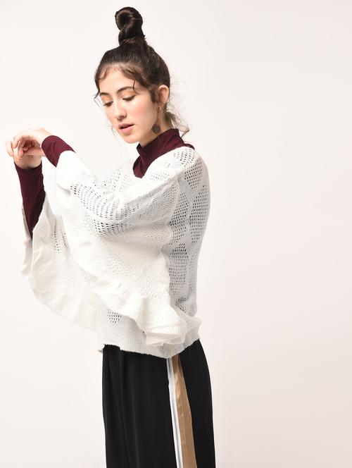 bat wing sleeved pointelle knit pullover - 15800284 - Standard Image - 1