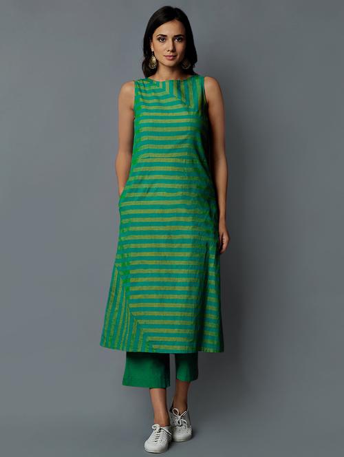 striped green straight kurta - 15803075 - Standard Image - 1