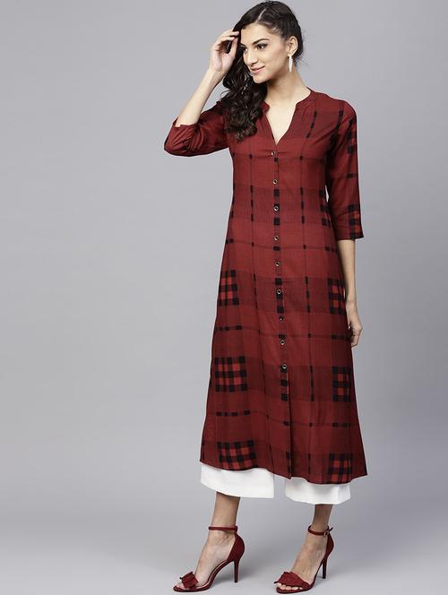 checkered printed a-line kurta - 15803476 - Standard Image - 1