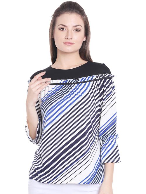 frill trim striped top - 15805851 - Standard Image - 1