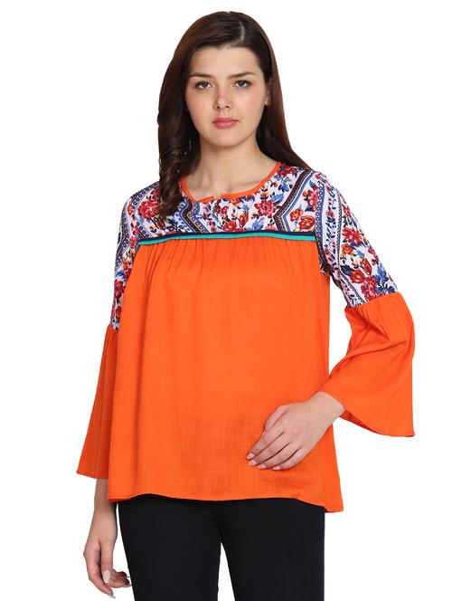 bell sleeved botanical print top - 15827771 - Standard Image - 1