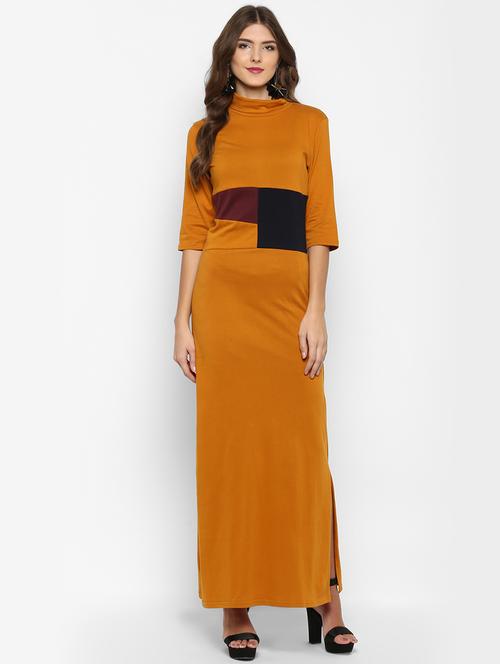 mock neck color block maxi dress - 15833442 - Standard Image - 1