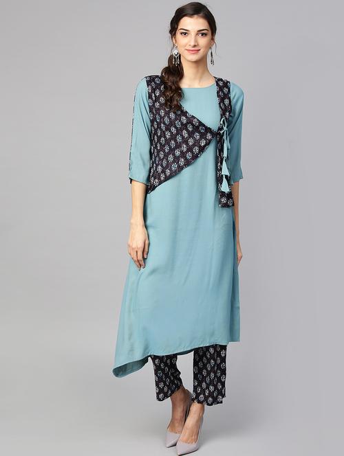 angrakha style kurta with pant set - 15849339 - Standard Image - 1