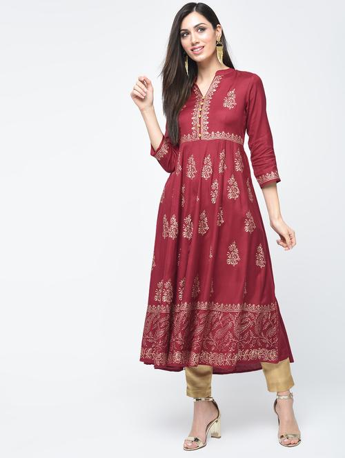 block printed anarkali kurta - 15851030 - Very Small Image - 1