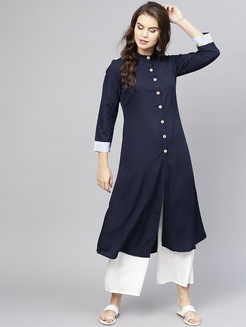 solid a-line kurta - 15857136 - Very Small Image - 1