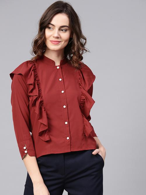 button up ruffled top - 15857193 - Standard Image - 1