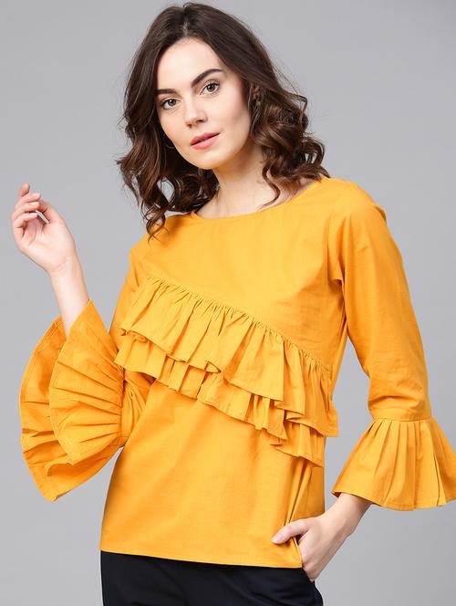 pleated bell sleeved ruffled top - 15857211 - Standard Image - 1