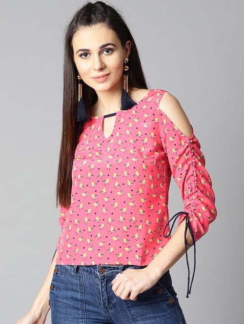 cold shouder ruched sleeved top - 15857217 - Standard Image - 1