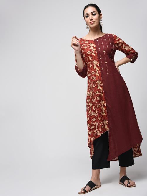 mirror work kaantha asymmetric kurta - 15858451 - Standard Image - 1