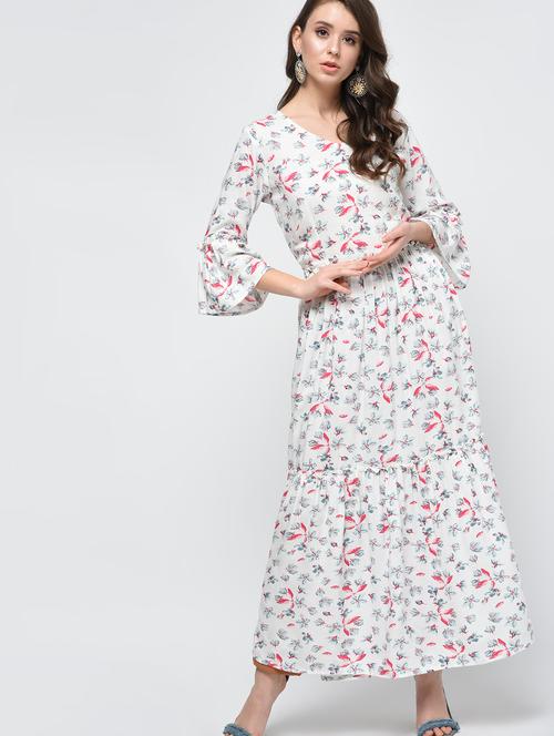 floral bell sleeved tiered kurta - 15860823 - Very Small Image - 1
