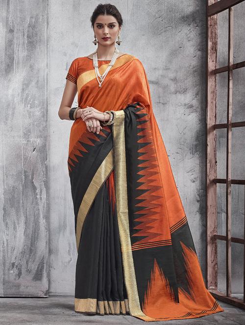 temple zari border orange woven saree with blouse - 15871421 - Very Small Image - 1
