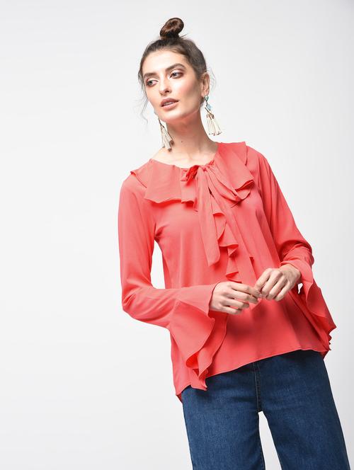 tie-knot front ruffled top - 15881790 - Standard Image - 1