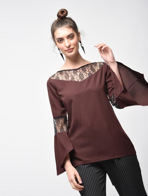 laced panel bell sleeved top - 15881795 - Standard Image - 1