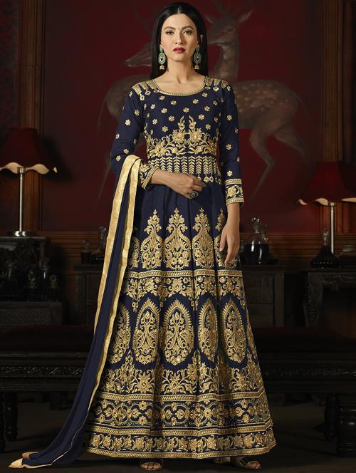 embroidered semi-stitched anarkali suit - 15881874 - Standard Image - 1