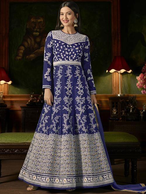 embroidered semi-stitched anarkali suit - 15881885 - Standard Image - 1