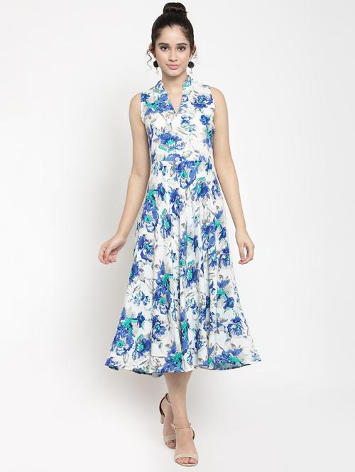 mandarin neck floral flared dress - 15885301 - Standard Image - 1