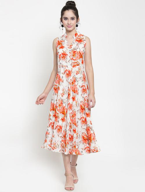 mandarin neck floral flared dress - 15885302 - Standard Image - 1