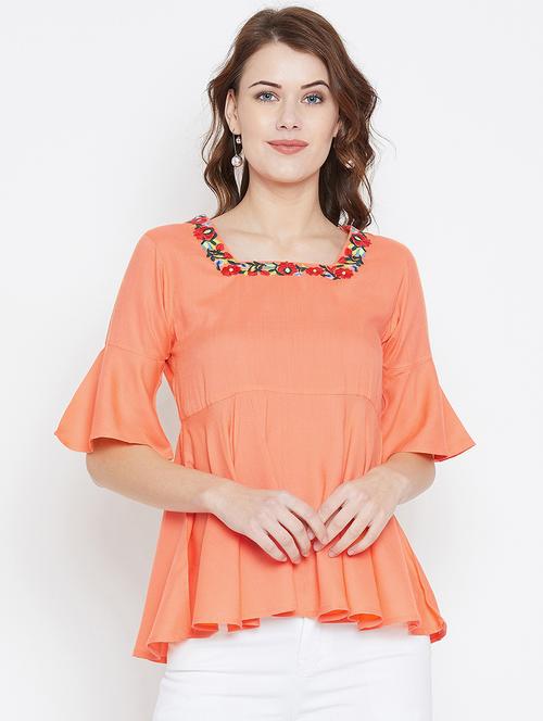 bell sleeved tie back embroidered top - 15891793 - Standard Image - 1