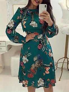 mock neck floral a-line dress - 15894713 - Standard Image - 1