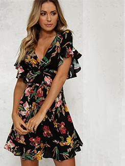 plunged neck floral a-line dress - 15894714 - Standard Image - 1