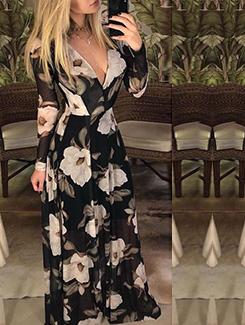 plunged neck floral maxi dress - 15894715 - Standard Image - 1
