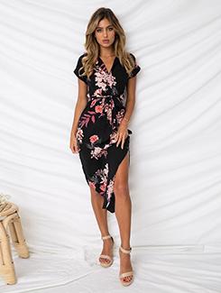 side slit floral asymmetric dress - 15894728 - Standard Image - 1