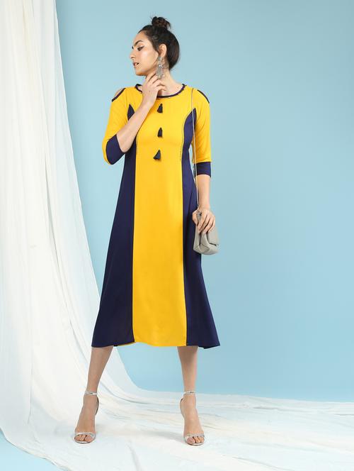 color block a-line dress with tassels - 15897723 - Very Small Image - 1