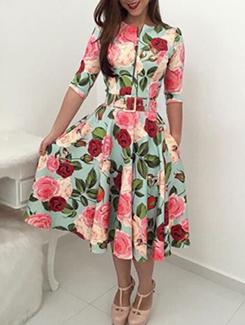 belted floral flared dress - 15898254 - Standard Image - 1