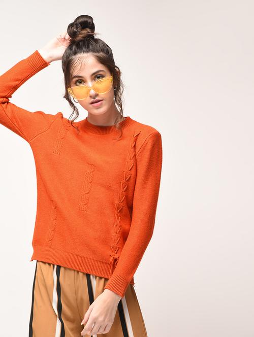 orange lace up detail pullover - 15900945 - Standard Image - 1