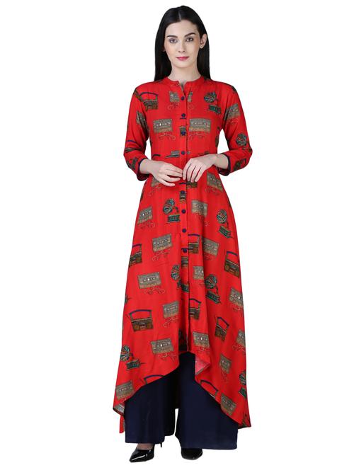 printed high-low kurta - 15901765 - Standard Image - 1