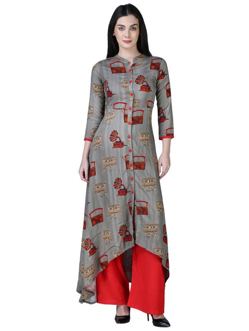 high low printed kurta - 15901766 - Standard Image - 1