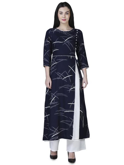 navy kaantha a-line kurta - 15902166 - Standard Image - 1