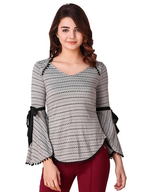 overlap back bell sleeved top - 15903263 - Standard Image - 1