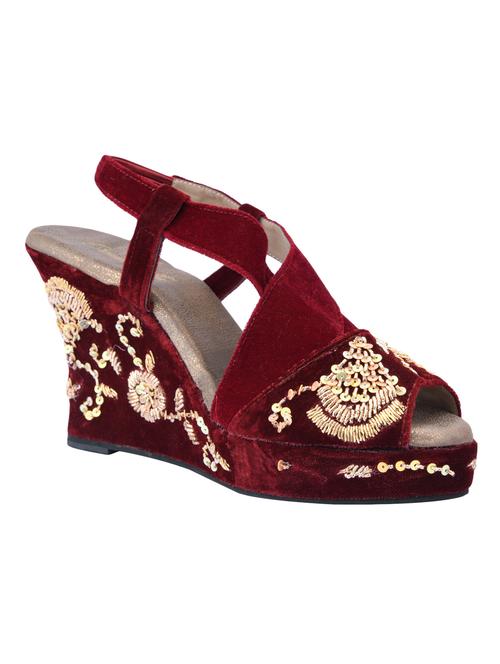 maroon back strap wedges - 15910947 - Standard Image - 1