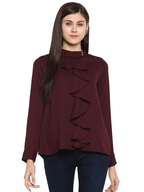 ruffle detail mandarin collar top - 15919624 - Standard Image - 1