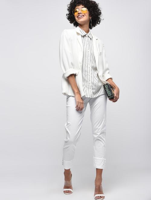 button detail flat front trousers - 15923504 - Standard Image - 1