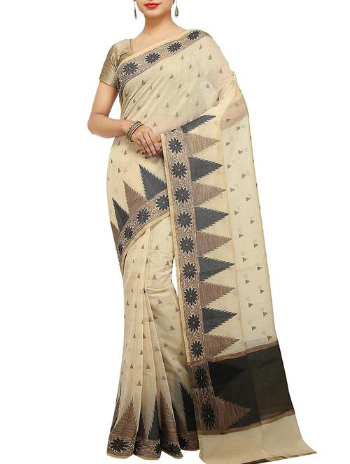 beige chanderi saree with blouse - 15925863 - Very Small Image - 1