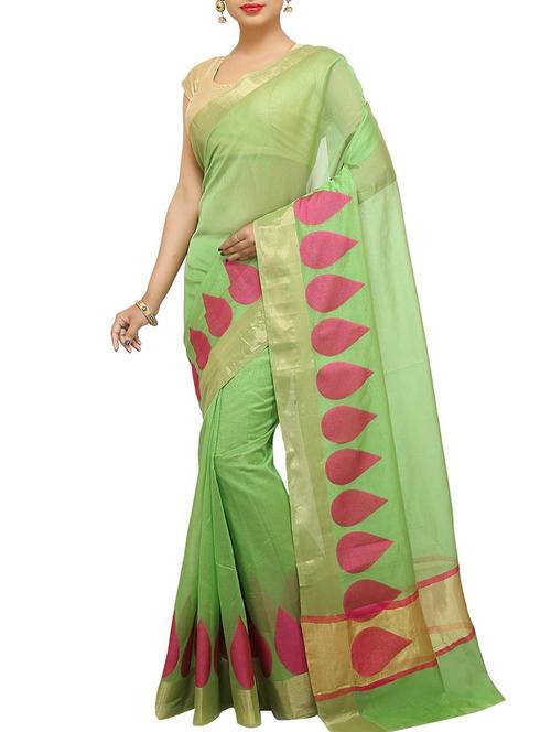 green chanderi saree with blouse - 15925894 - Very Small Image - 1