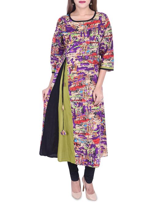 printed panel a-line kurta - 15926238 - Standard Image - 1