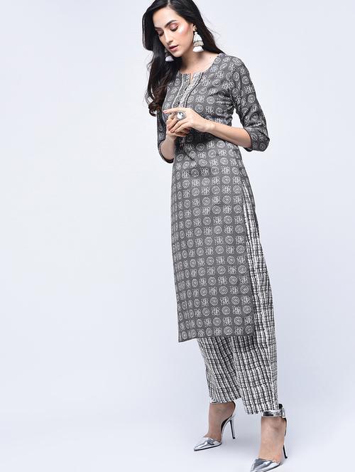 printed kurta with palazzo set - 15926955 - Standard Image - 1