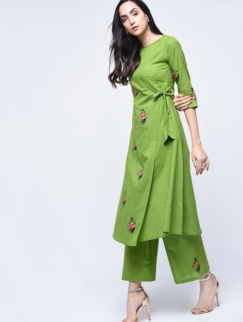 embroidered side knot kurta with palazzo set - 15926965 - Standard Image - 1