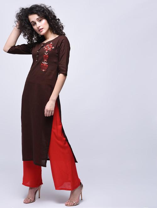 embroidered kurta with palazzo set - 15927027 - Very Small Image - 1