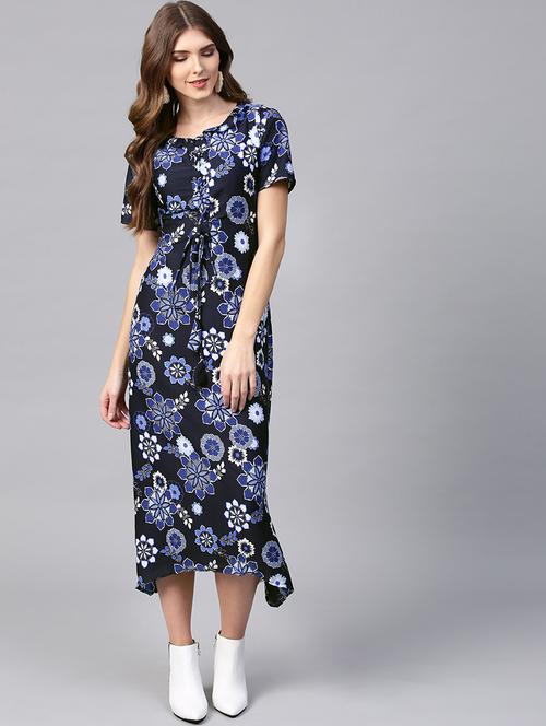lace up detail floral dress - 15933498 - Standard Image - 1
