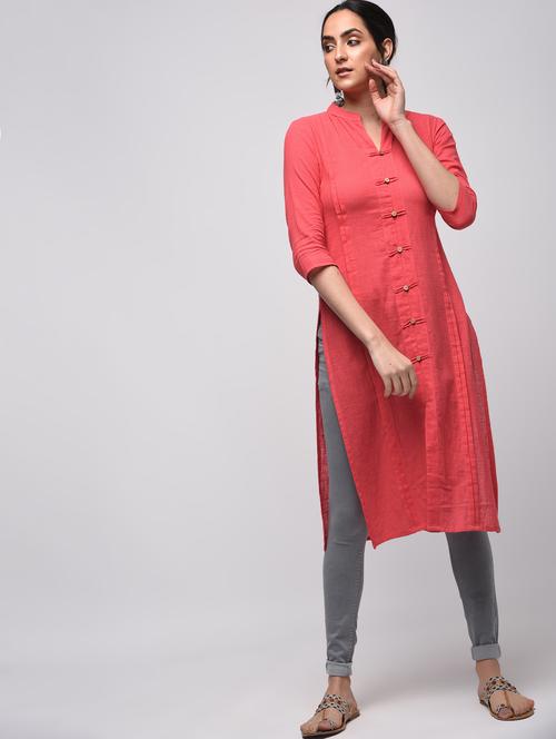 pintucks solid straight kurta - 15941154 - Standard Image - 1