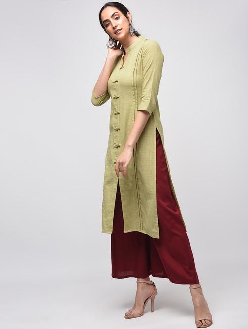 pintucks solid straight kurta - 15941155 - Standard Image - 1