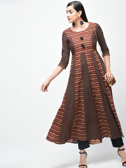 chevron printed anarkali kurta with tassels - 15941749 - Standard Image - 1