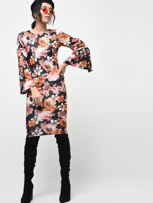 slit sleeved floral pencil dress - 15943849 - Very Small Image - 1