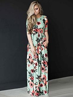floral gathered waist maxi dress - 15957139 - Standard Image - 1