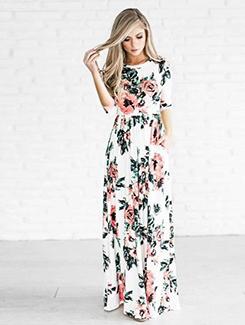 floral gathered waist maxi dress - 15957141 - Standard Image - 1