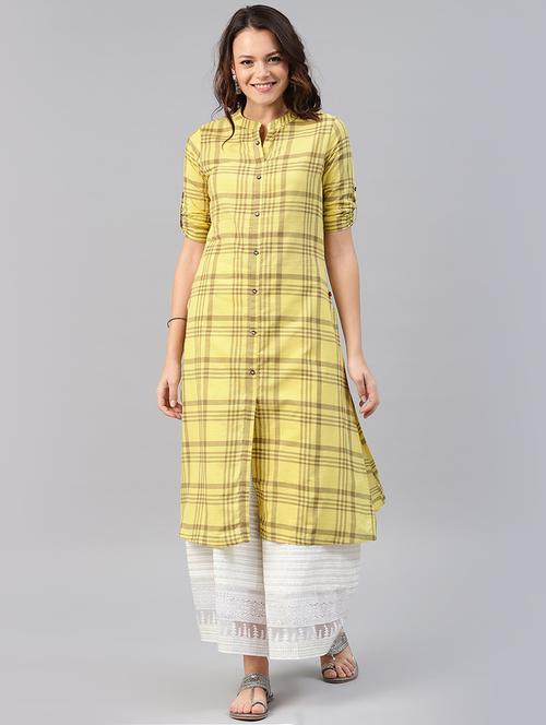 checkered straight kurta - 15972200 - Standard Image - 1